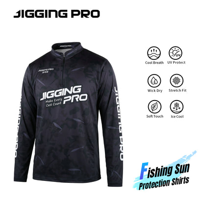 Jigging Pro Men's Long Sleeve Fishing Shirt, UPF 50+ UV Sun Protection Performance Jersey, Quick Dry Breathable Camo Fishing Apparel