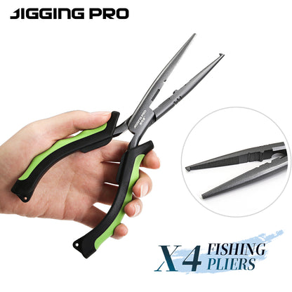 JIGGING PRO X4 Multifunctional Fishing Pliers - Long Nose Hook Remover, Split Ring Opener & Fishing Line Cutter, Saltwater Resistant Fishing Gear & Tools