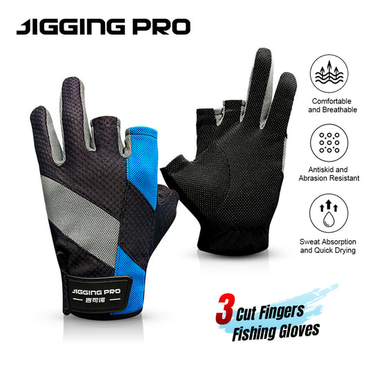 JIGGING PRO Men&Women Outdoor 3 Cut Fingers Fishing gloves Paddling, Sailing, Rowing and Hiking gloves Sport Tackle