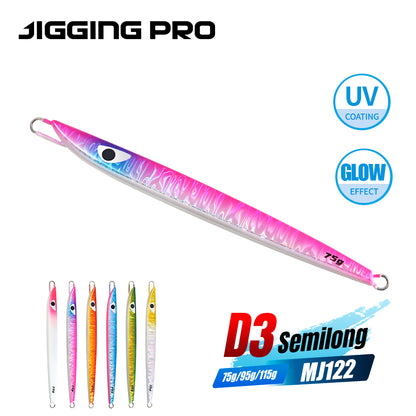 JIGGING PRO Vertical Jigging Lure Saltwater Metal Jig 75g 95g 115g D3 Semilong