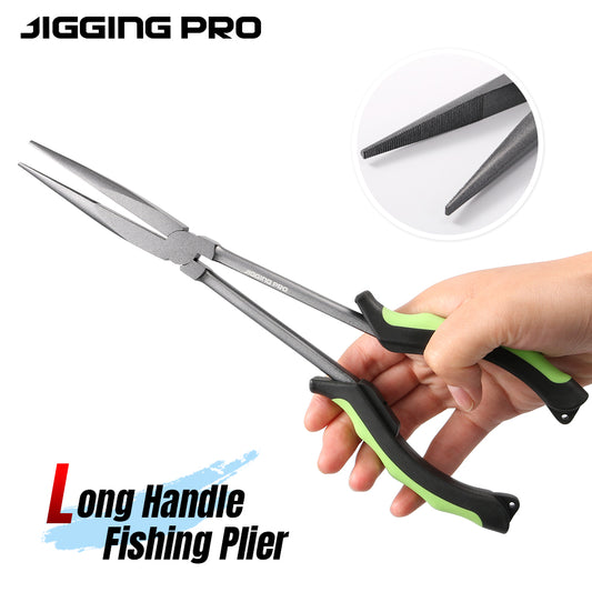 Jigging Pro 11" Long Handle Fishing Pliers, Carbon Steel Deep Hook Remover & Split Ring Plier, Heavy Duty Saltwater Fishing Tools