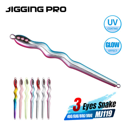 JIGGING PRO Saltwater Fishing Bait Shore Jigging Lure 40g 60g 80g 100g 3Eye Snake Metal Jig