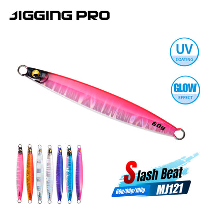 JIGGING PRO Saltwater Vertical Jigging Lure Luminous Fishing Jigs Fishing Tackle 60g 80g 100g Slash Beat Metal Jig