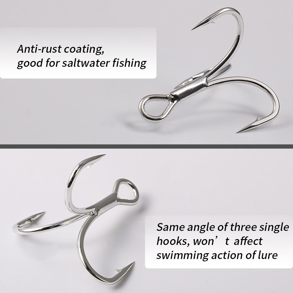 Jigging Pro 6066-3X-NP Saltwater Treble Hooks, 3X Strong High Carbon Steel Replacement Hooks for Lures & Jigs, Sizes 1# 2# 3# 4# 6# 8#