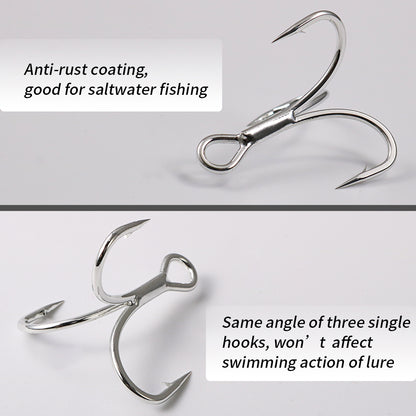 Jigging Pro 6066-3X-NP Saltwater Treble Hooks, 3X Strong High Carbon Steel Replacement Hooks for Lures & Jigs, Sizes 1# 2# 3# 4# 6# 8#