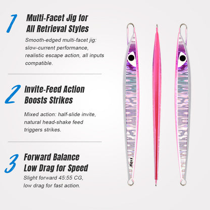 JIGGING PRO C1 Semilong Metal Jig - 110g/130g Center Weighted Vertical Jigging Lure