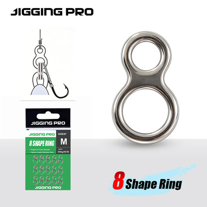 Jigging Pro 8 Shape Ring Seamless Stainless Steel Solid Rings, Heavy Duty Figure-Eight Auxiliary Rings for Saltwater Jigging