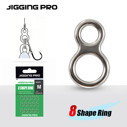 Jigging Pro 8 Shape Ring Seamless Stainless Steel Solid Rings, Heavy Duty Figure-Eight Auxiliary Rings for Saltwater Jigging