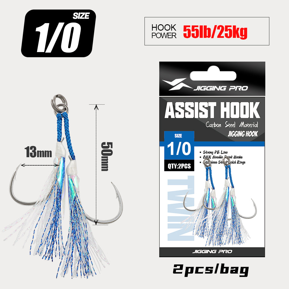 JIGGING PRO Twin Assist Hooks For Jigging Lure Double BKK Hooks 1/0 2/0 3/0 4/0