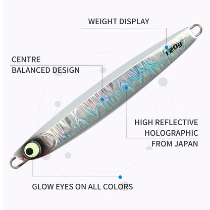 JIGGING PRO Salterwater Metal Jig Slow Fall Luminous Fishing Bait 60g 80g 100g 120g 160g