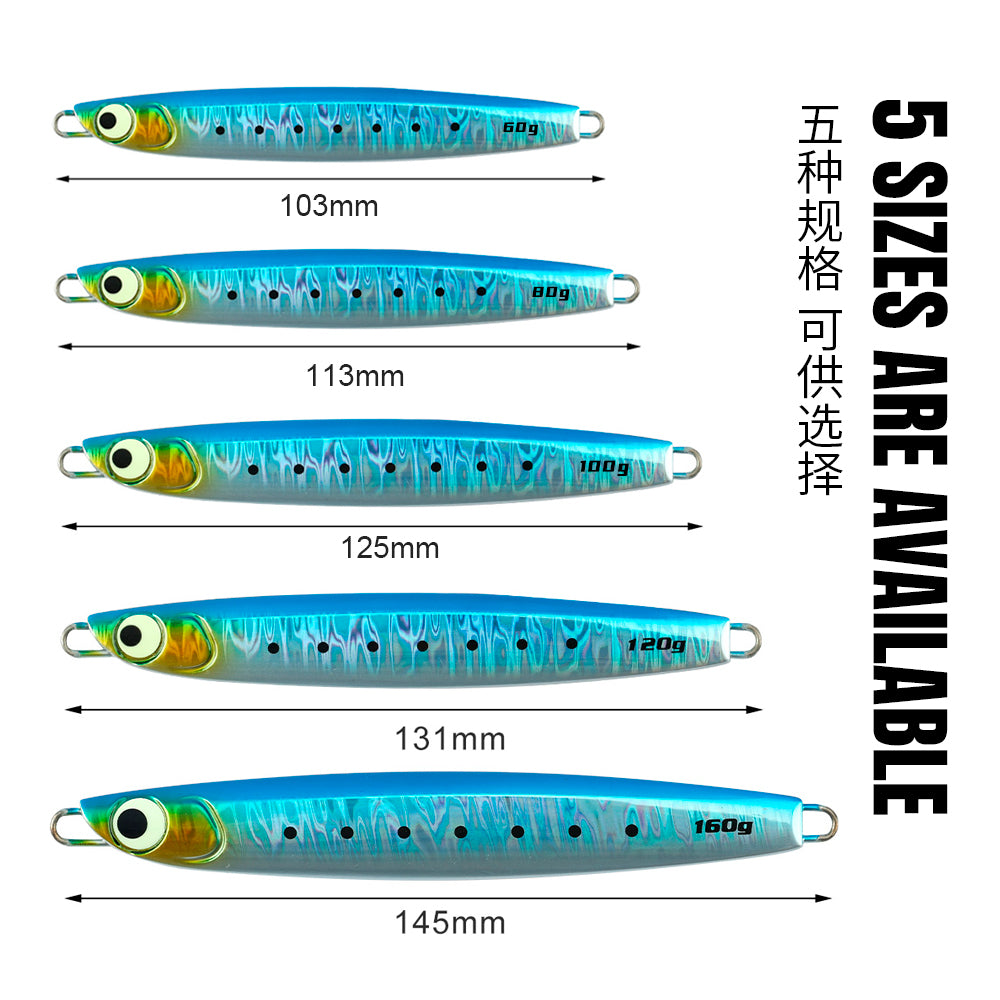 JIGGING PRO Salterwater Metal Jig Slow Fall Luminous Fishing Bait 60g 80g 100g 120g 160g