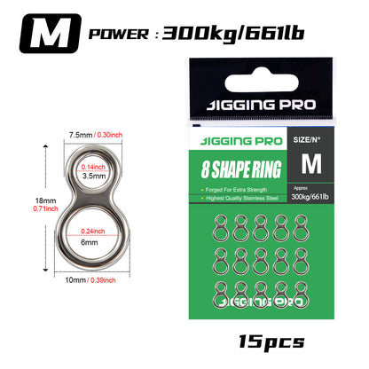 Jigging Pro 8 Shape Ring Seamless Stainless Steel Solid Rings, Heavy Duty Figure-Eight Auxiliary Rings for Saltwater Jigging