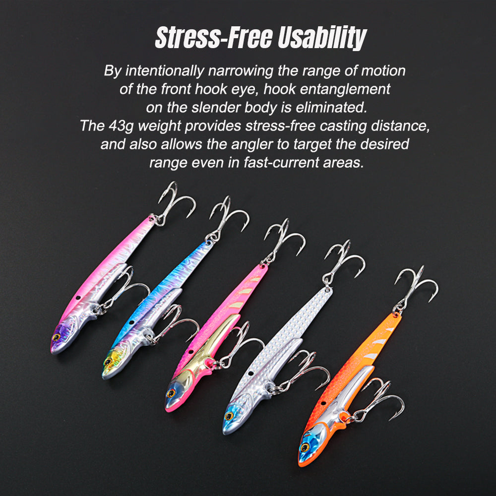 JIGGING PRO VIB Fishing Lure 107mm 43g Metal Jig Sinking Spinning Blade Cast Treble Hooks Hard Lure Slice Jig Fishing Bait