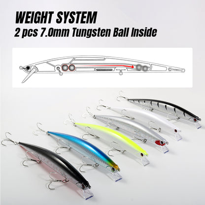 JIGGING PRO 175mm 29g Tide Minnow Slim M175S Flyer Long Casting Fishing Lure Sinking Minnow Bait