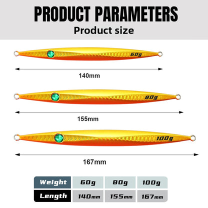 JIGGINGPRO Vertical Jigging Lure Dart and Drift Action Saltwater Metal Jig D-Slide Jack Eye 60g 80g 100g