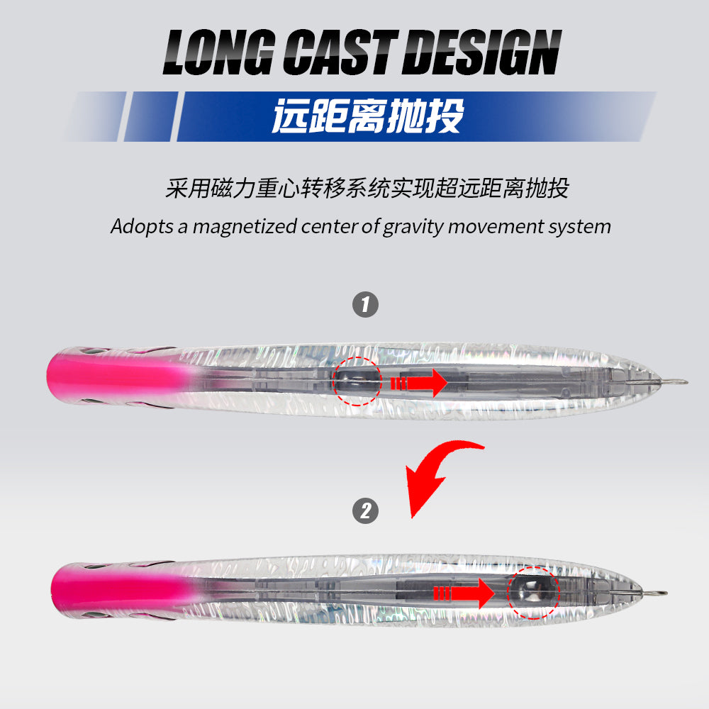 JIGGINGPRO 230mm 95g Duckdive Topwater Slim Popper Diving Pencil Lure