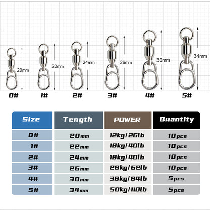 JIGGING PRO Stainless Steel Ball Bearing Swivel Quick Snap Fishing Accessories