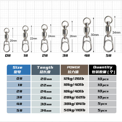 JIGGING PRO Stainless Steel Ball Bearing Swivel Quick Snap Fishing Accessories