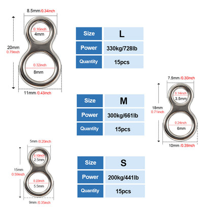 Jigging Pro 8 Shape Ring Seamless Stainless Steel Solid Rings, Heavy Duty Figure-Eight Auxiliary Rings for Saltwater Jigging