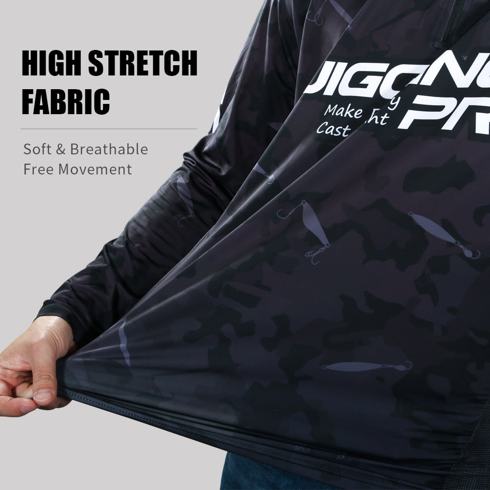 Jigging Pro Men's Long Sleeve Fishing Shirt, UPF 50+ UV Sun Protection Performance Jersey, Quick Dry Breathable Camo Fishing Apparel