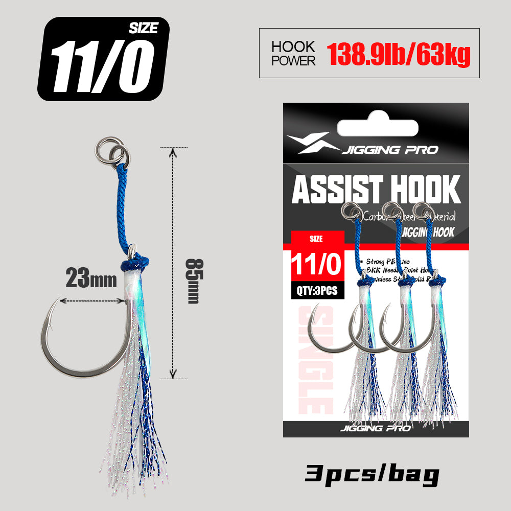 JIGGINGPRO Heavy Duty Jigging Hook Metal Jig Single Assist Hook 3PCS/bag 5/0 7/0 9/0 11/0