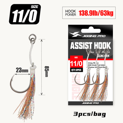 JIGGINGPRO Heavy Duty Jigging Hook Metal Jig Single Assist Hook 3PCS/bag 5/0 7/0 9/0 11/0