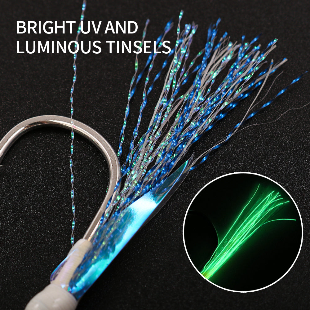 JIGGING PRO BKK 8060 Single Assist Hook Set #1/0 #2/0 #3/0 #4/0 - 3pcs/pack Saltwater Rust-Resistant Hooks with PE Cord