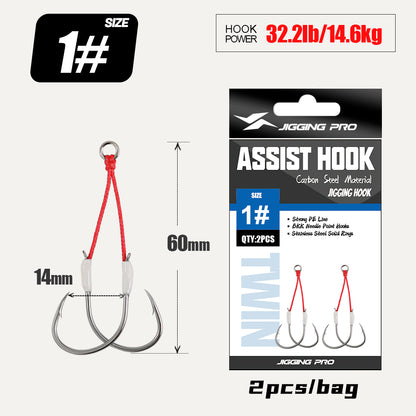 JIGGING PRO 1# 1/0 2/0 3/0 Double Assist Barbed Hook Salewater High Carbon Jigging Hooks Fishing Accessories Fishing Hooks