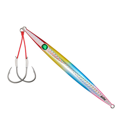 JIGGINGPRO Vertical Jigging Lure Dart and Drift Action Saltwater Metal Jig D-Slide Jack Eye 60g 80g 100g