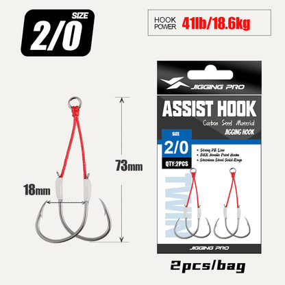 JIGGING PRO 1# 1/0 2/0 3/0 Double Assist Barbed Hook Salewater High Carbon Jigging Hooks Fishing Accessories Fishing Hooks