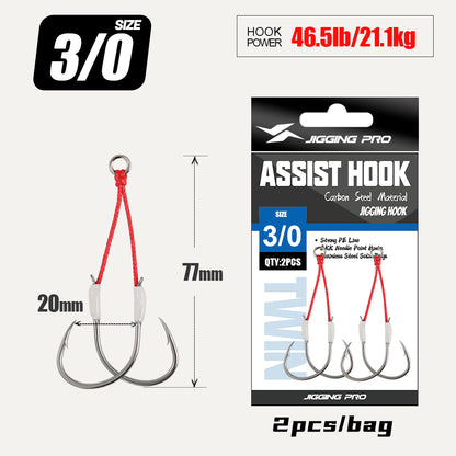 JIGGING PRO 1# 1/0 2/0 3/0 Double Assist Barbed Hook Salewater High Carbon Jigging Hooks Fishing Accessories Fishing Hooks