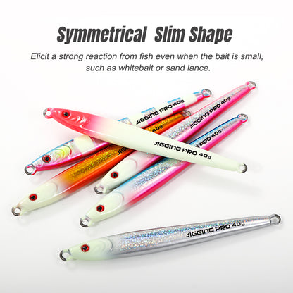 JIGGING PRO Tungsten Jig 40g 60g Fast Sinking Long Casting Metal Jig UV Luminous Saltwater Fishing Bait Artificial Jigging Lure